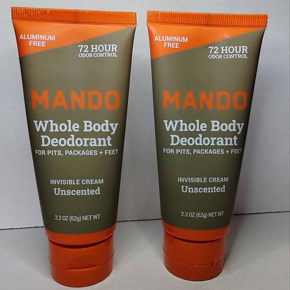 Mando Whole Body Deodorant Invisible Cream Unscented 2.2 oz LOT OF 2 NEW SEALED